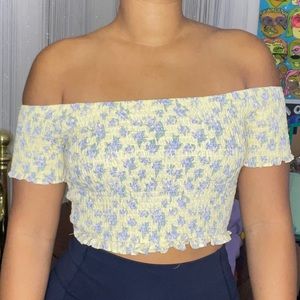 Floral Ruched Off the Shoulder Top